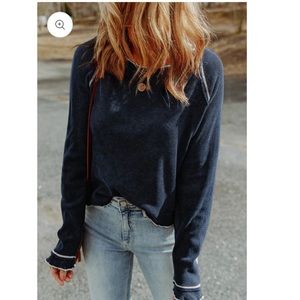Raw hem Round Neck Long Sleeve Top